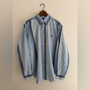 Ralph Lauren Blue and White Striped Button-Down Shirt size Large
